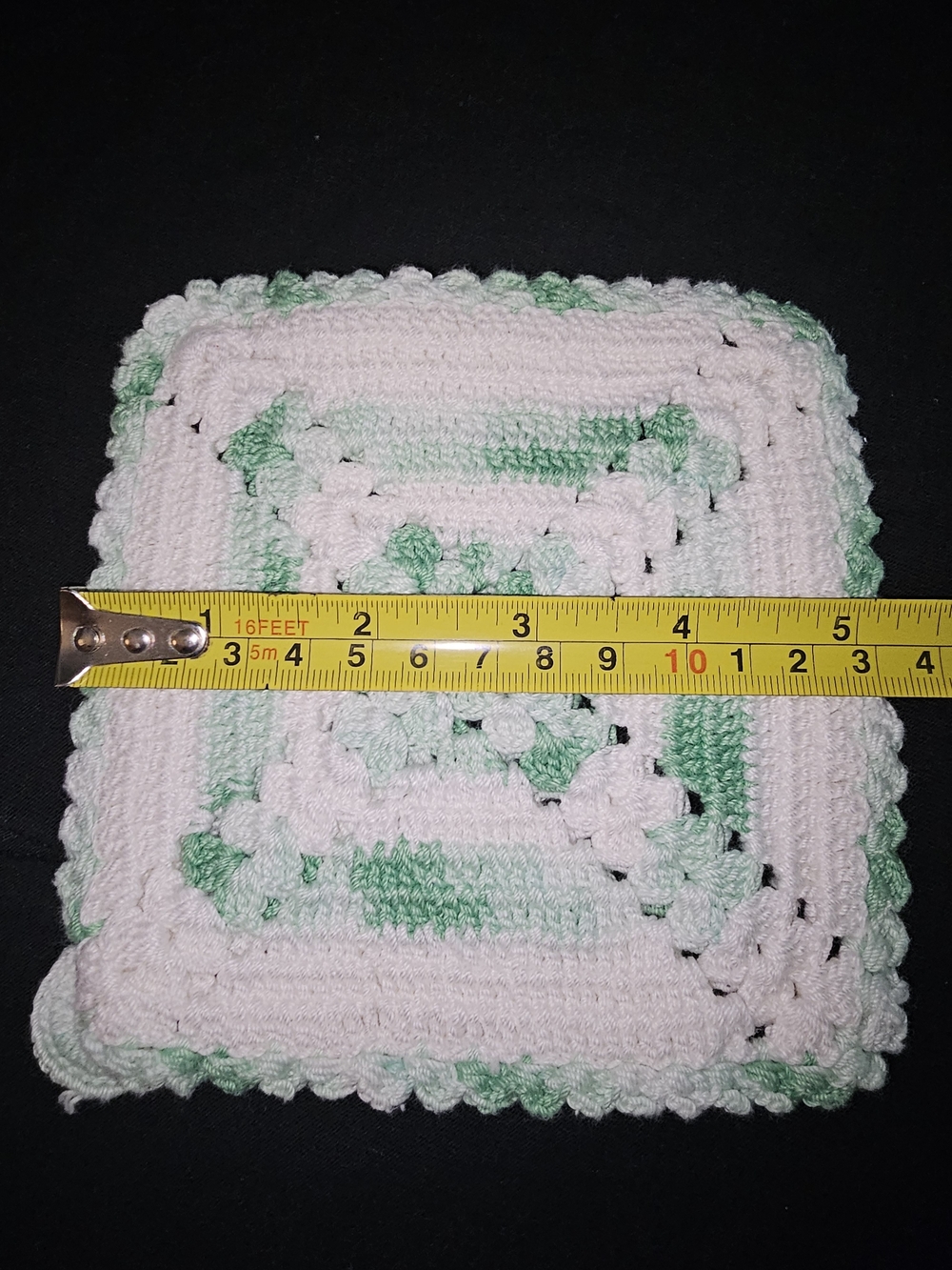 Handmade Crochet Square Dishcloth Or Hot Pad  in White and Mint Green - Picture 3 of 4